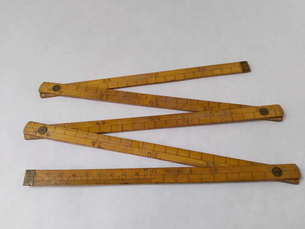 French Folding Meter Ruler wood and brass Carpenter's Extension Measuring Yard Stick Antique 1920s