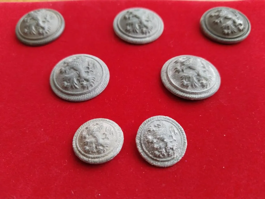 7 vintage Bulgarian Army officer uniform buttons circa 1930