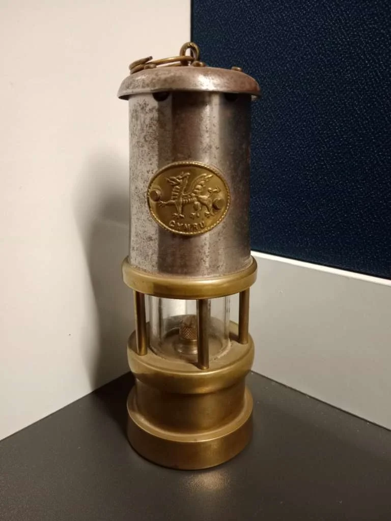 Antique Welsh Miners Lamp CYMRU Original Old Miner's Brass Lantern 19cm