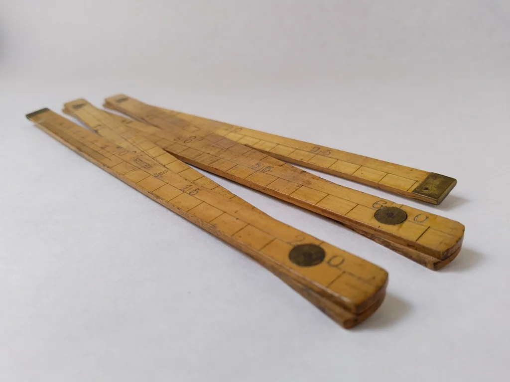 French Folding Meter Ruler wood and brass Carpenter's 2
