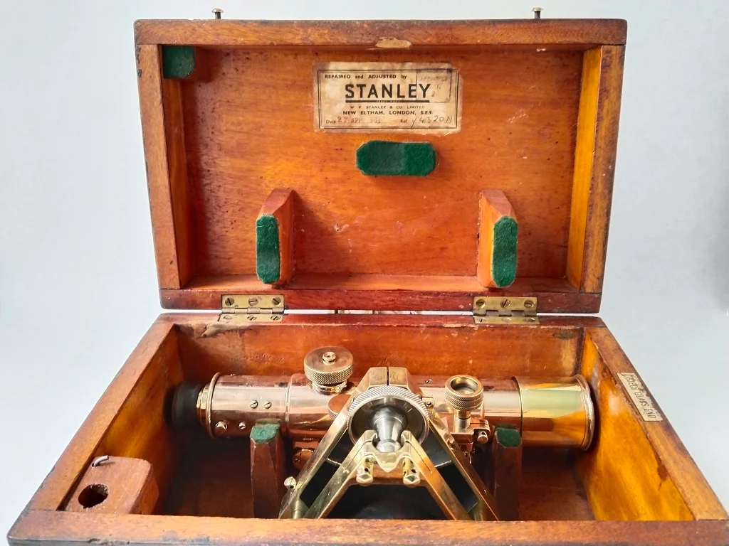 Messing Theodolit Stanley London Mit Mahagoni Box Antik 9