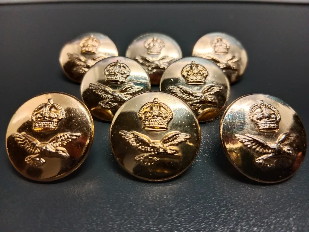 RAF Royal Air Force Uniform Button 8 Set With Crown And 4