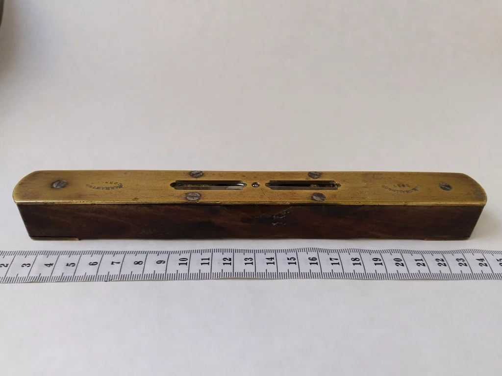 Spirit Level I&D Smallwood Brass and Wood Military Marked 9
