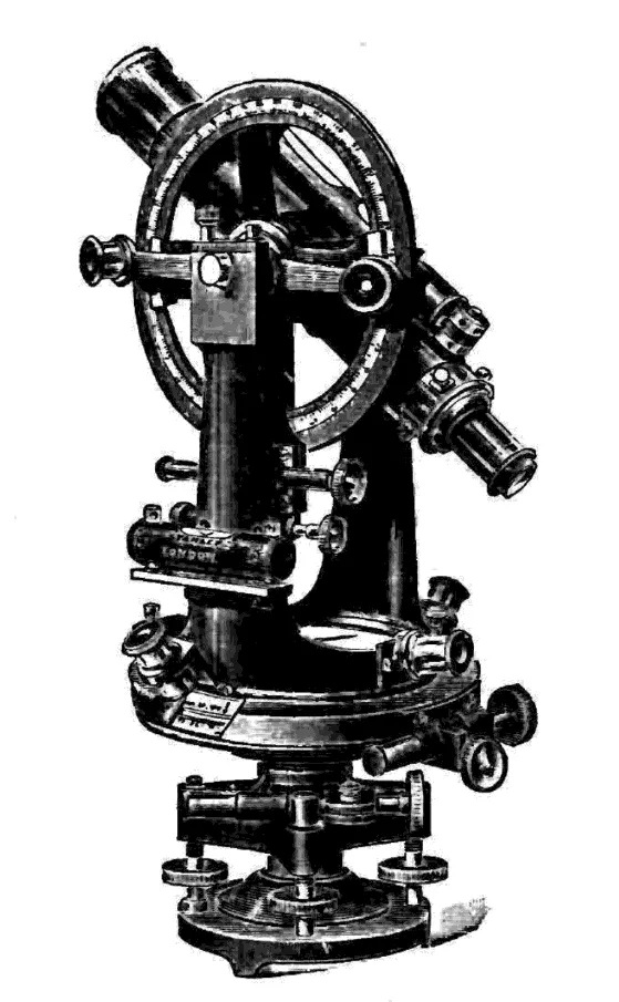 Stanley’s Four-Screw Transit Theodolite, a highly stable and precise surveying instrument.