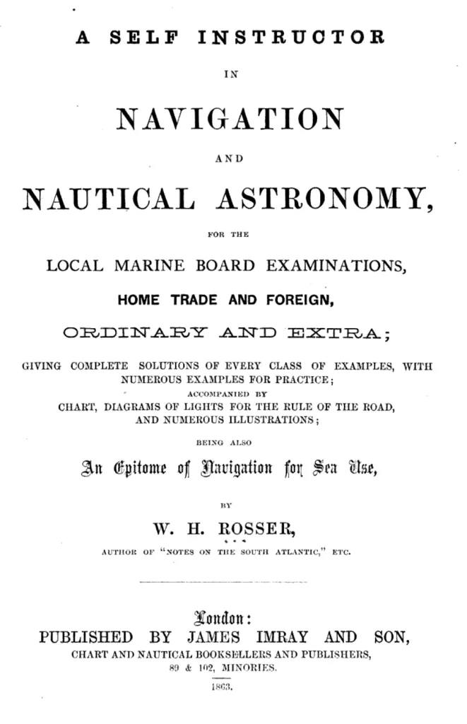 The title page of A Self-Instructor in Navigation and Nautical Astronomy, a widely used manual for seafarers, published by James Imray & Son in 1863.