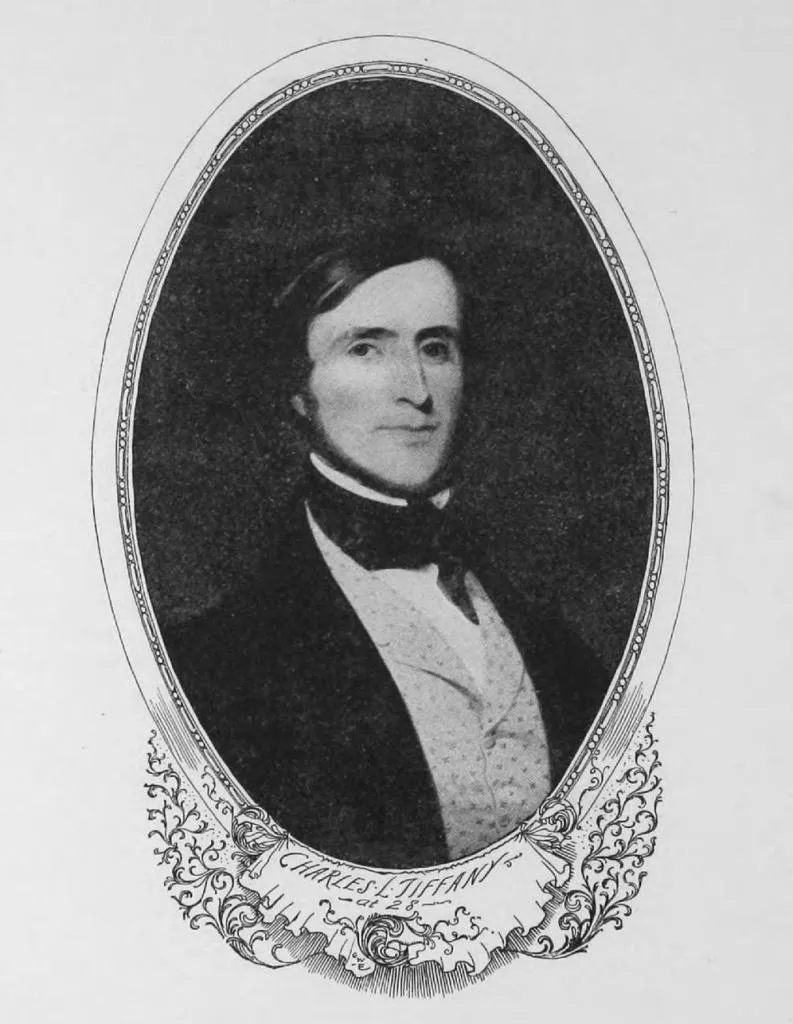 Charles L. Tiffany im Alter von 28 Jahren; nach einem Gemälde von William Henry Powell aus dem Jahr 1840, das von Mrs. C. L. Tiffany und Mr. Tiffanys Mutter als hervorragendes Porträt bezeichnet wurde.