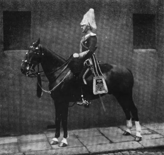 Colonel Sir W. Baillie Hamilton in full Yeomanry uniform, showcasing the distinctive plumed helmet and ceremonial attire.