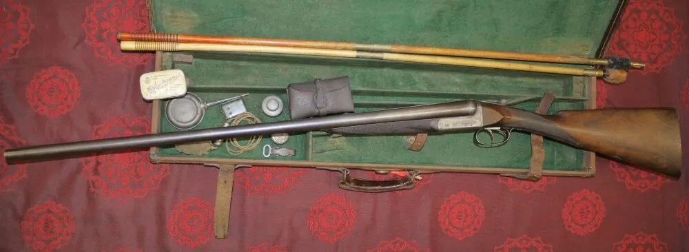 A double-barrel shotgun bearing the V&R Blakemore name