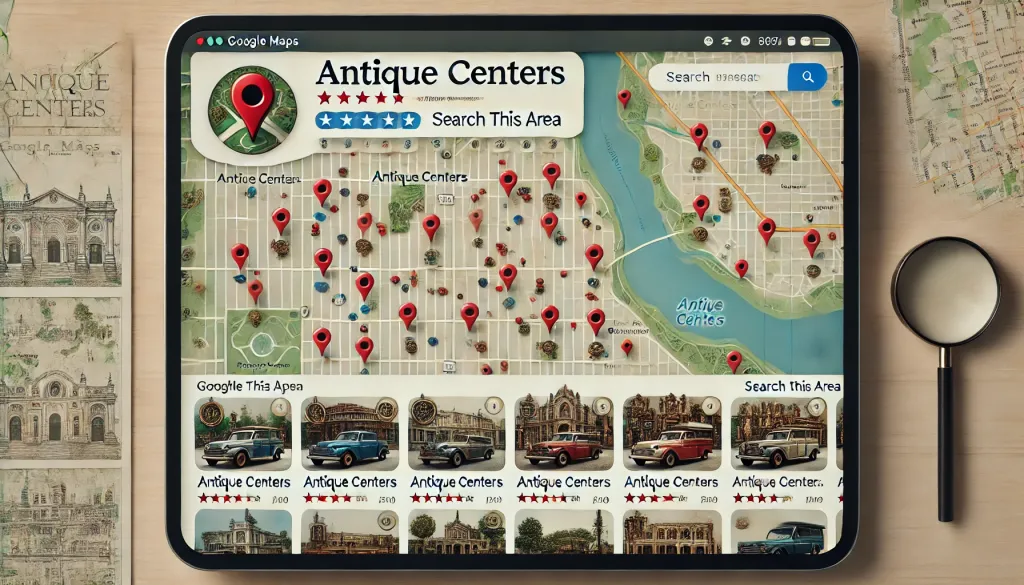 Google Maps "Search in this area" for antique centers.