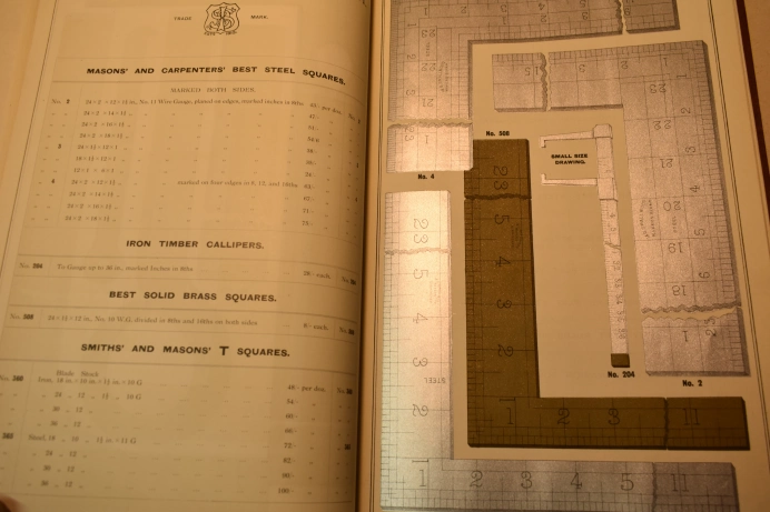 1912: I&D Smallwoods Birmingham Katalog zeigt Maurer- und Stahlwinkel