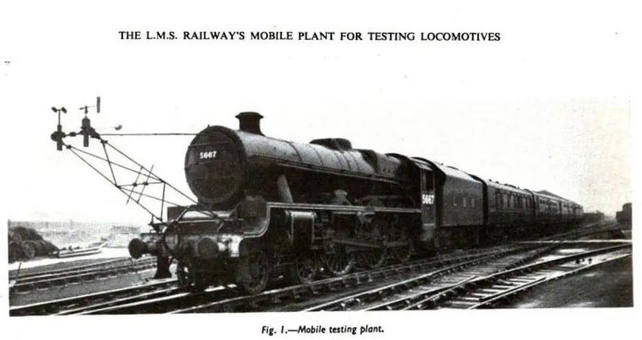 The L.M.S. mobile plant for testing locomotives, introduced in 1939, allowed for real-time efficiency evaluations of steam and diesel engines.