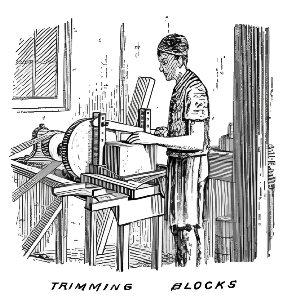 The final trimming process ensures that each hat block meets exact size specifications.