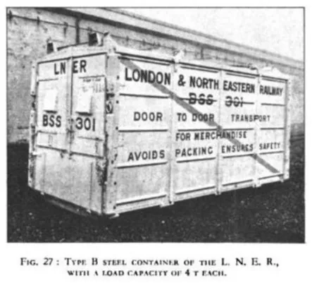 The robust Type B steel container, introduced by the LNER in 1935, offering a 4-ton capacity for secure merchandise transport.